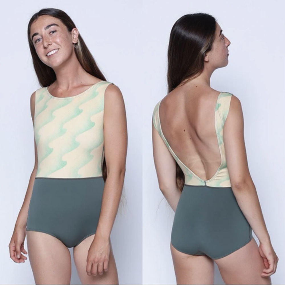 Seea Green and Cream One Piece Swimsuit